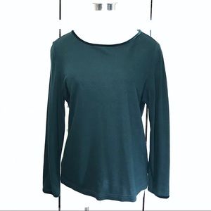 Forest Green Velvet Neck Accent Long Sleeve Top